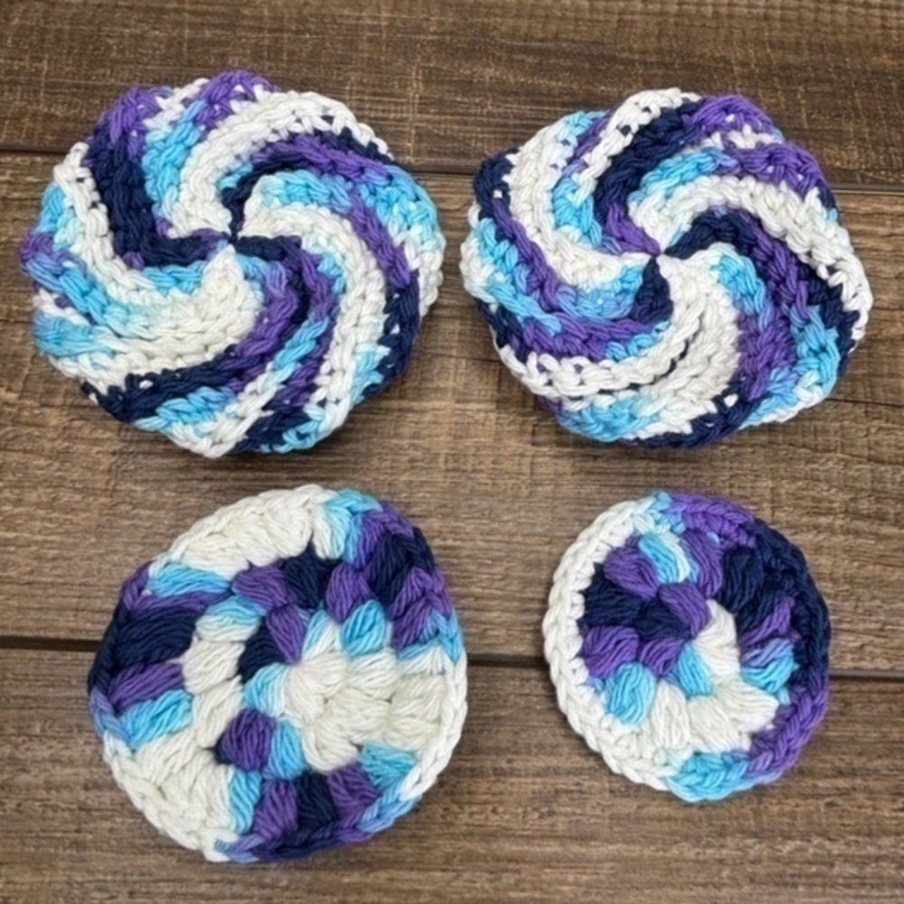 Handcrafted Crochet Spiral Tawashi and‎ Face Scrubbies Set Cotton Handmade